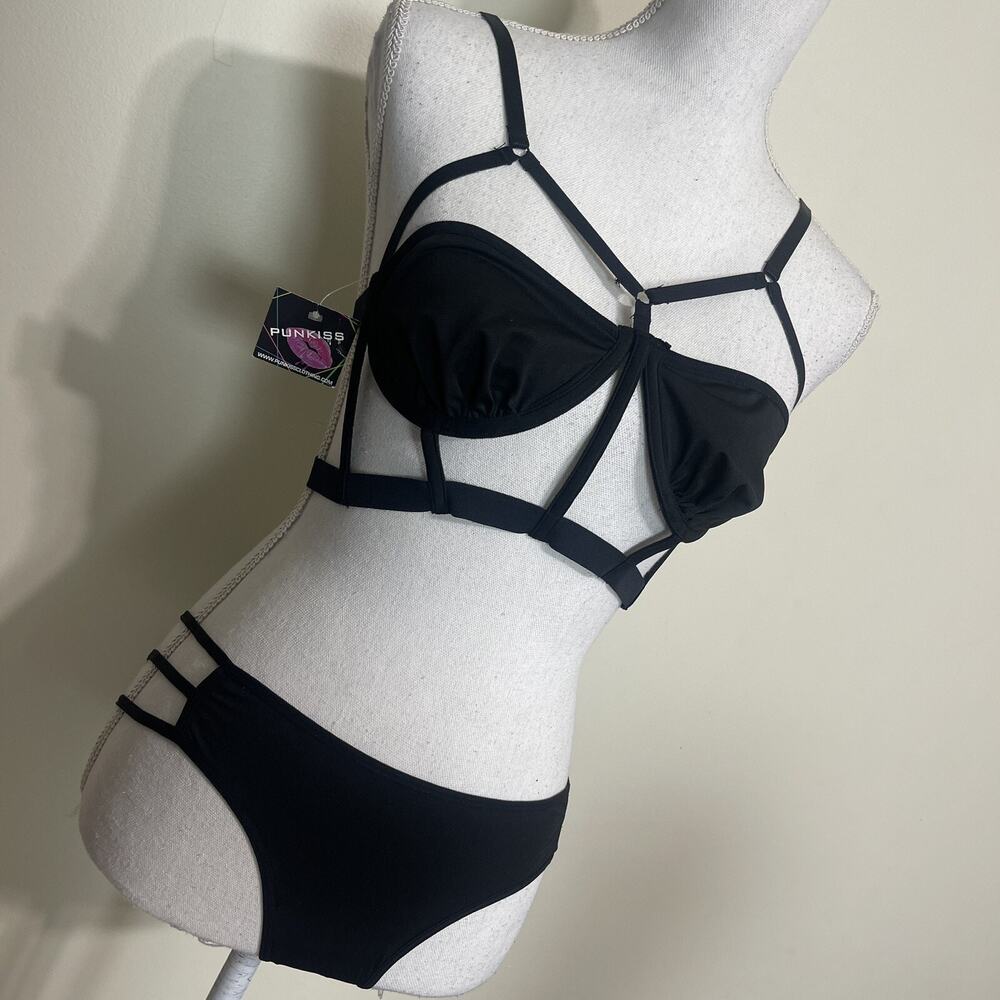 Two‎ Piece Sexy Strappy Lingerie Sleepwear Nightwear Intimate , Black, M/L